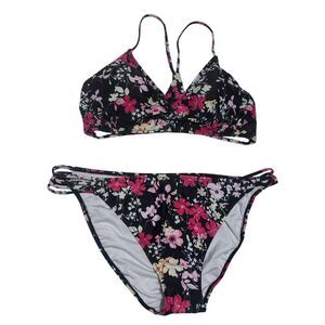 ZERACA Halter Bikini Set XL Floral Racerback Strappy Low Rise Swimsuit
